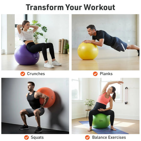 Yellow Fitness Ball (65 Cm), Pump & Exercise Guide Included